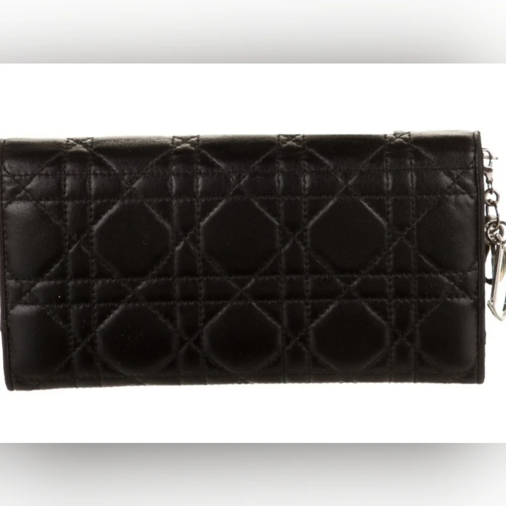 Authentic Lady Dior Cannage Quilted Lambskin Continental Wallet